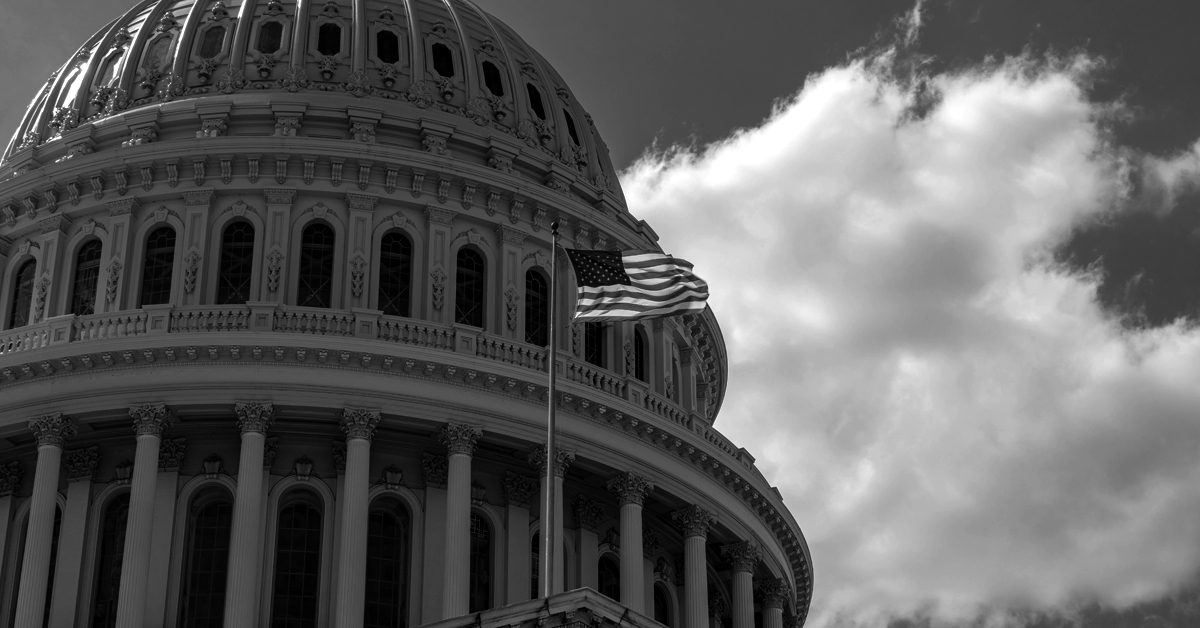 Black and white photo of the US Capital Building
